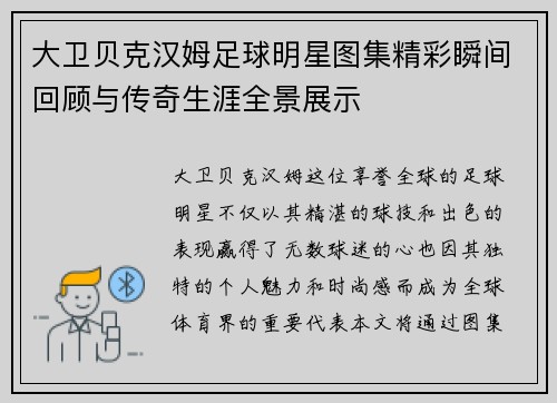 大卫贝克汉姆足球明星图集精彩瞬间回顾与传奇生涯全景展示